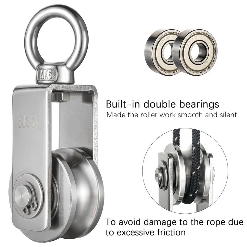 KCNOFNC Cable Pulley Wheel for Rope with Ball Bearings, Smooth No Noise, 360° Swivel Small Wire Pulley for Pulley System Lifting, DIY Home Gym, Winch, 1 Pack - Image 5